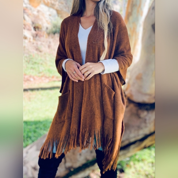 #76 🛑35 OS BOHO SOFT KNITTED FRONT POCKET FRINGE CARDIGAN - Picture 12 of 12